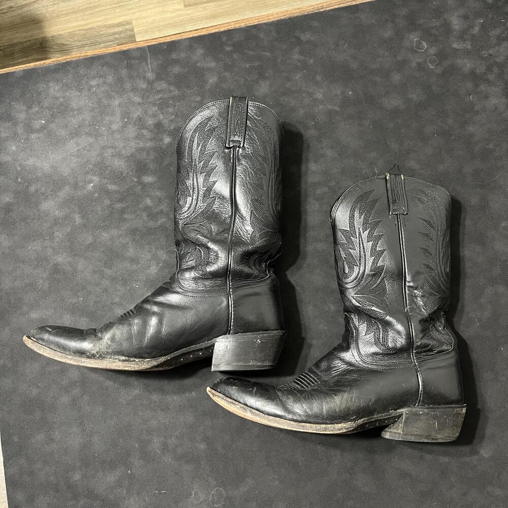 Lucchese Cowboy Boots Vintage Mens Size 11 D Black Leather Western 1020 M Goat
